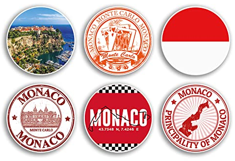 Monaco-Vinyl-Aufkleber, Motiv: Monte Carlo Country City Travel Map Flagge, Urlaubsgepäck, 6 Stück