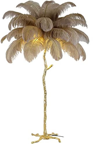 Psfghvz Natural Ostrich Feather Floor Lamp, Resin Feather Standing Lamp, Simple Modern Bedroom and Living Room Standing Lamp, Golden Lamp Body, Dimmable with E14 LED Bulb, 170cm