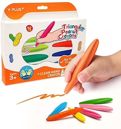 YPLUS Crayones de Maní Triángulo Niños, 12 Colores Ceras de Colores para Niños Lavables No Tóxicos Pequeños, Corrección de La Postura de la Escritura para Colorear Suministros de Arte