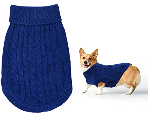 Small Dog Jumper, Warm Puppy Sweater for Winter - Knitted Pullover Soft Turtleneck Clothes Vest for Pet Autumn, Winter Outfit - Welsh Corgi, Yorkshire Terrier, Chihuahua (M, Blue)