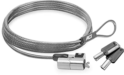 ACT Cable de Seguridad para portátil (2 m, con Llave, Ranura para cuña, Cabezal de Bloqueo Giratorio, candado para portátil DELL, Cable antirrobo portátil, AC9040)
