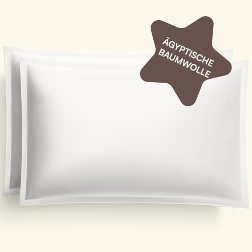 Amqua Mako Satin Kissenbezug 2er Set Kissenbezüge 40x60 cm, 100% ägyptische Baumwolle (Zertifiziert) Weiß