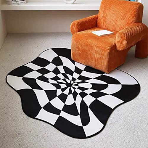 ZIYUER Trippy Teppich - Quadratischer Wohnzimmerteppich, Kristall Samt, Schwarz+weiß, 80x80cm