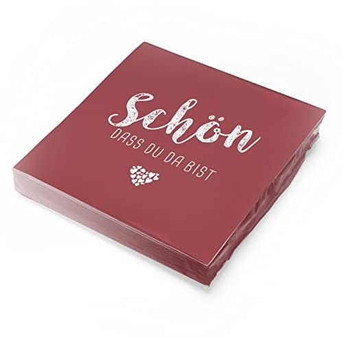 itenga große Servietten Schön dass du da bist aus AIRLAID Linclass - stoffähnlich - 40 x 40cm - für Kommunion Konfirmation Hochzeit Taufe und andere Feiern (12, bordeaux)