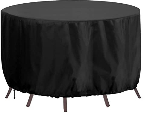 RICHIE Gartenmöbel Abdeckung Wasserdicht Strapazierfähig Aktualisiert, 420D Oxford Gewebe 163x71 cm, Runde Tischabdeckungen Terrassentischabdeckung, UV Rattan Möbelabdeckungen für Möbelsets, Schwarz