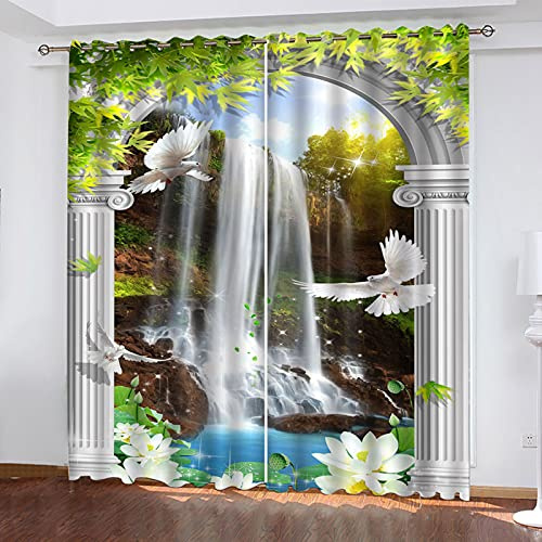 Tende Camera Da Letto Bambini Oscuranti Per Interni 2 Pezzi 180x250Cm 3D Paesaggio Con Cascata Ad Arco Tende Moderne Per Soggiorno Finestra, Tende Cameretta, Tenda Con Occhielli Termiche, Con Stampa