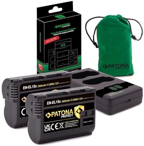PATONA PROTECT EN-EL15c rechargeable batteries (2x 2600mAh) NTC sensor and V1 protective housing - with 1500mA PD Performance USB-C charger 161965 - compatible with Zf Z6III etc.