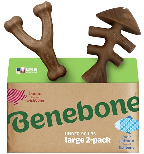 Benebone Conf. da 2 Fishbone/Wishbone Giochi Resistenti, Ossa, Grande