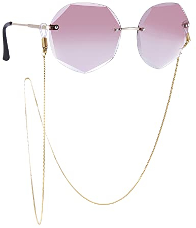 Dreamtimes Figaro Brillenkette Edelstahl-Lanyard Edelstahl-Perlenkette für Herrenbrillen vergoldet Damen-Hänge-Sonnenbrille Kettenbänder (Gold-2)