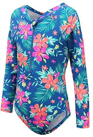 Girls Swimming Costume Long Sleeve Kids One Piece Swim Top Girls Rash Vest Swimsuit Age 9-10 Years