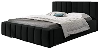 mb-moebel Polsterbett Bett mit Kopfstütze, Rahmenbettgestell, Bettkasten und Lattenrost Doppelbett Gepolsterter Kopfteil Samststoff Stauraumbett Bett 01-180x200 - Black (Trinity 16)