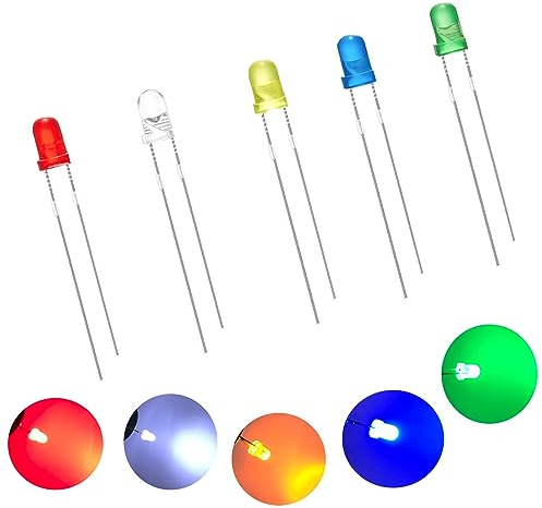 250 Piezas Diodos Led 3mm, 3V Luce de Led Diodo Emisores Difusa 2 pin, Componentes Electrónicos Lámpara Led Ultra Brillante para Arduino