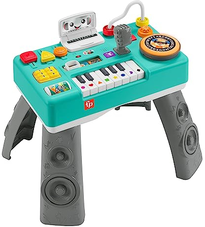 FISHER-PRICE Lernspaß DJ Spieltisch - musikalisches Lernspielzeug mit 3 Klavierspielmodi, Lichtern, 12 motorischen Aktivitäten und 100+ Lieder und Töne, spricht deutsch, ab 6 Monaten/ 1 Jahr, HXG09