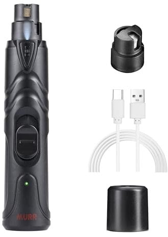 Murr Dog Nail Grinder | Dog Claw Grinder | Electric 2 Speed Rechargeable Pet Nail File Trimmer | Grinder for Dog Claws with LED Light | Black