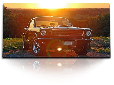 Paul Sinus Kunstdruck Bilder 120x60cm Ford Mustang 66 Oldtimer Sonnenuntergang Muscle car