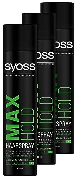 Syoss Haarspray Max Hold Haltegrad 5 (400 ml), Haarspray mit 48 h mega starkem Halt, schnell trocknendes Styling Spray für mega Widerstandskraft, leicht auszubürsten, 3x 400 ml