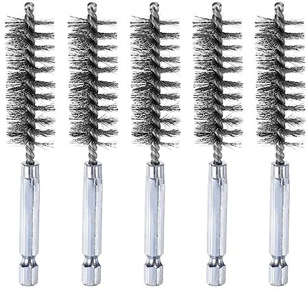 sourcing map 5Stk 304 Edelstahl Bohrung Pinsel 17mm Durchmesser 4 Lang Reinigung Verdreht Draht Pinsel mit Handgriff 1/4 Sechskant Schaft für Rohre Häfen Lager