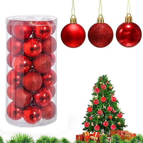 Virsus 30 Palle di Natale 59065, Diametro 6 cm, Palline in Plastica Infrangibile per Albero di Natale, Decorazioni e Addobbi Natalizi, Set di Palline Glitterate, Lucide e Opache (Rosso)