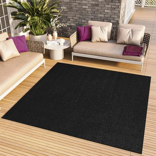 TAPISO Mono Quadrat Teppich Kurzflor Indoor Outdoor UV-beständig Schwarz Einfarbig Wohnzimmer Schlafzimmer Kinderzimmer Modern ÖKO-TEX 120 x 120 cm