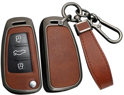 ontto Coque de clé de voiture - Compatible avec Audi A1 A3 8P A4 A5 A6 A7 S3 S7 Q2 Q3 Q5 SQ5 C5 C6 TT RS3 - En cuir synthétique - Avec télécommande - 3 boutons - Noir et marron