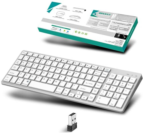 Bluetooth Clavier sans Fil, 2.4Ghz & Bluetooth Clavier avec Batteries Rechargeables, Multi-dispositifs avec 4 Canal Bluetooth, pour PC/Mac/Portable Windows/Linux/iOS/Android, Clavier QWERTY, Argent