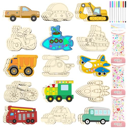 TOPJOWGA Automobile Bricolage Bois de Kit, 61 Pièces Automobile en Bois Loisir Créatif, Décoratifs en Bois Automobile, Automobile Loisirs Creatif Activites Manuelles en Bois pour DIY Peinture