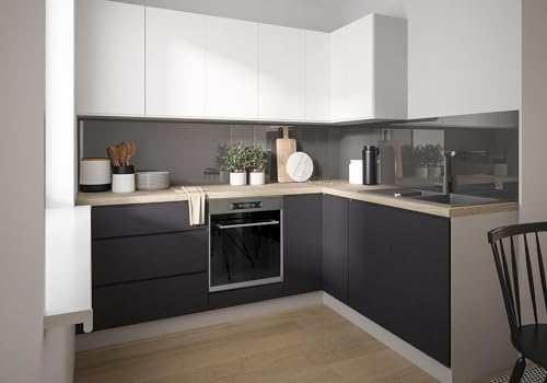 Feldmann Preiswert Wohnen L-Form Küchenzeile Florence 230x210cm grau Front signalweiß schiefergrau matt Teilauszug