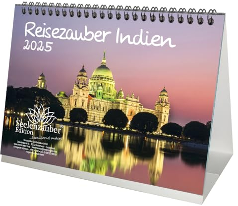 Reisezauber Indien DIN A5 Tischkalender für 2025 Neu-Delhi Urlaub Reise - Inhalt: 1x Kalender 1x Weihnachtsanhänger 1x Grußanhänger (gesamt 3 Teile)