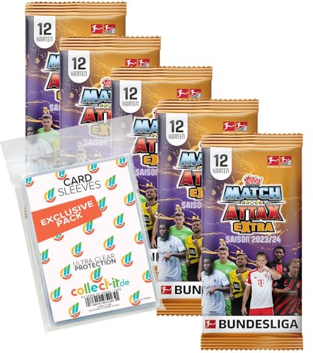Bundle mit Topps Match Attax EXTRA Bundesliga 2023/24-5 Booster + Exklusive Collect-it Hüllen