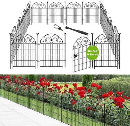 Getlay Hoher Gartenzaun, Tierbarriere mit Tor, 81,3 cm (H), 16 Paneele, Gartenzäune und -begrenzungen für Hunde, Hundezaun im Freien für den Hof, Gesamtlänge 90 cm, temporärer Zaun aus Metall,