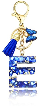 Baofuwan Schlüsselanhänger mädchen Frauen Buchstabe Schlüsselanhänger key chain mit Anfangsbuchstaben Schmetterling Quaste Rosa Blau Golden für Geldbeutel Handtaschen Schultasche