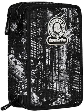 Invicta, Mäppchen, Mehrfarbig, Federtasche für Schreibwaren, Etui mit Stiften, Kugelschreiber, & mehr, 3 Fächer, Mädchen & Jungen, Schule - Grundschule, XXL, schwarz