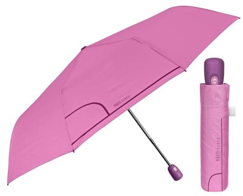PERLETTI Ombrello Pieghevole Antivento Donna - Ombrellino Leggero Compatto Portatile da Borsa Viaggio - Apertura e Chiusura Automatica - Ombrello Mini Resistente Tascabile Tinta Unita (Rosa Pastello)
