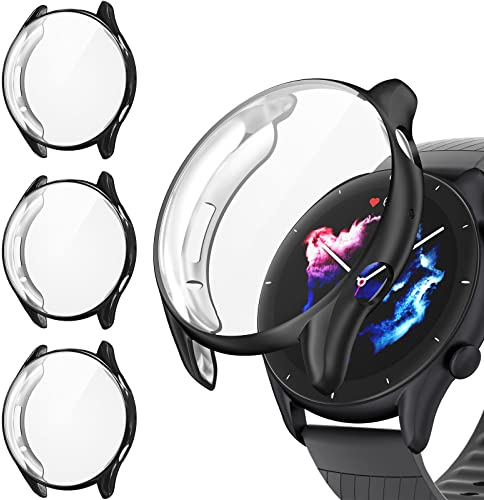 AK 3 Stück Hülle Kompatibel mit Amazfit GTR 3 Schutzhülle/Amazfit GTR 3 Pro Schutzhülle, Ultradünne HD Schutzhülle, Vollständig Abgedeckte Silikon Gehäuse, Kratzfeste Staubdichte Schutz Case