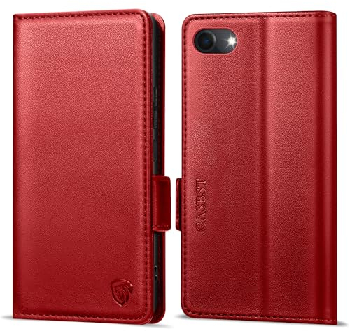CASBST Handyhülle für iPhone 8/7/SE 2022/2020 Hülle Leder Schutzhülle Klappbar für iPhone SE 2020/2022 Flipcase mit Kartenfach Ständer Handytasche mit RFID Klapphülle für iPhone 7/8/SE Rot