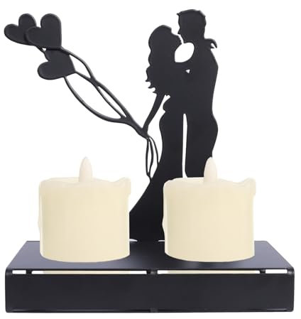 Plliocse Handcrafted Iron Sculpture Candlestick Ornament, Romantic Couple Statue, Metal Candle Holder for Tabletop Decoration