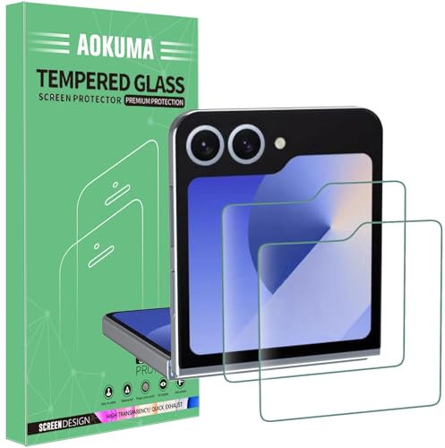 AOKUMA Tempered Glass for Samsung Galaxy Z Flip7 FE 2025 / Z Flip6 2024,Screen Protector, [2 Pack] Premium Quality Guard Film, Case Friendly, Shatterproof, Shockproof