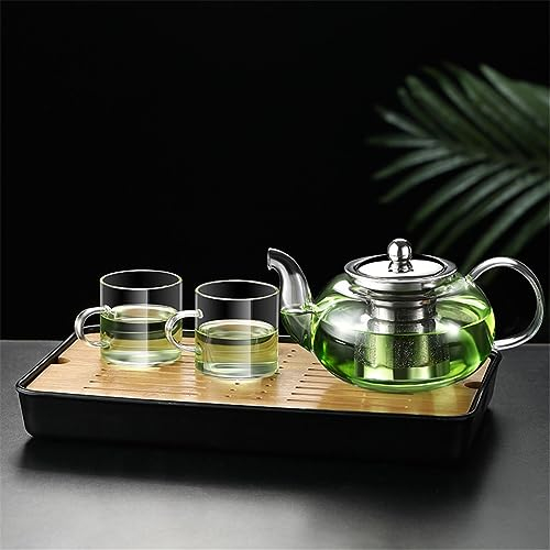 OUSIKA Bouilloire transparente de 800ml, théière en verre épais for la maison et le bureau, service à thé avec 2 plateaux à thé