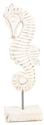 Logbuch-Verlag Seepferdchen Holz Figur weiß gekalkt Maritime Deko 33 cm hoch als sommerliche Dekoration