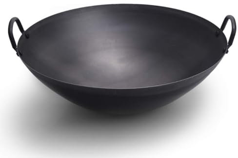 KRODEAIR Wok Chinois Authentique, poêle à Frire, Grand Wok Profond en Fonte avec Deux poignées intégrées, sauteuse de Grande capacité,45CM