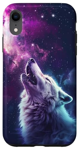 Wolf heult in Universum Galaxie Hülle für iPhone XR