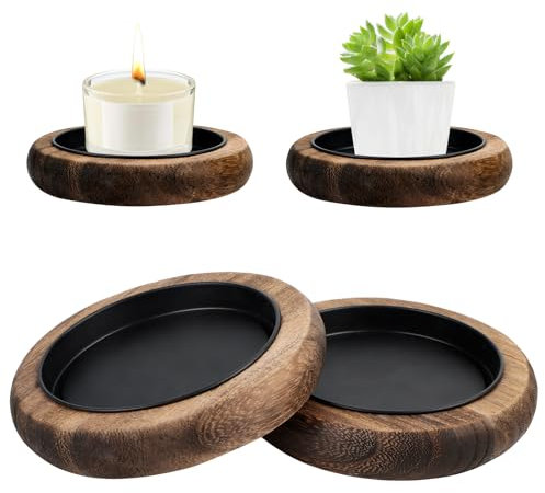 2 Stück kerzenständer Holz 10cm Durchmesser Kerzenuntersetzer, Kerzenteller Tablett Holz Deko, Kerzenteller, Kerzenuntersetzer Tablett, für Couchtisch, Zuhause, Wohnzimmer