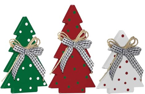 Decoraciones festivas para el árbol de Navidad, adorno de árbol de Navidad, adorno de temporada para el árbol de Navidad de madera rústica, paquete de 3 adornos de escritorio con lazos