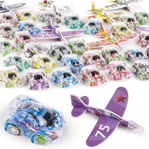 ZDNT 30 Stück Mitgebsel Kindergeburtstag Aufziehauto,10 Stück Styropor Flugzeuge für Kinder,Mini Auto Gastgeschenke Klein Spielzeugauto Set Give Away Pinata Füllung Kinder Aufziehspielzeug Party