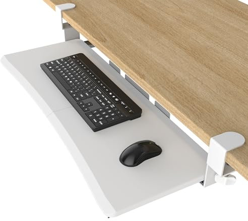 UPGRAVITY Bandeja de teclado extra grande debajo del escritorio, deslizable con sistema de montaje de clip en C resistente, 31.5 (35.8 pulgadas incluyendo abrazaderas) x 11.81 bandeja de teclado para