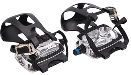 Fenteer Heimtrainer-Pedale mit Zehenclip und Riemen, rutschfest, tragbar, 1/2-Zoll-, Indoor-Cycling-Pedal für Heimtrainer