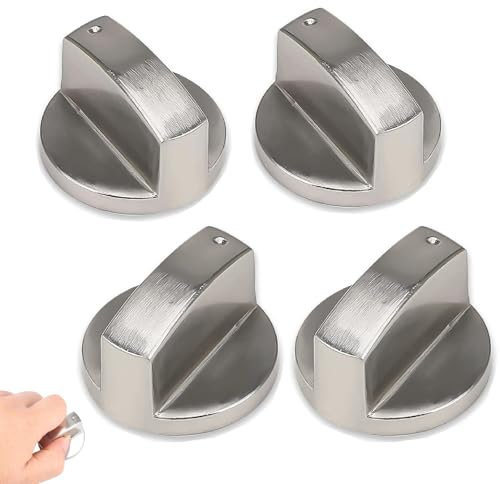 Jidyllic Gas Hob Knobs Silver,4 Pcs Gas Hob Knobs Gas Stove 6MM Universal Cooker Hob KnobsReplacement Metal Gas Hob Switch for Kitchen Cooker Gas Stove Oven Cooktop