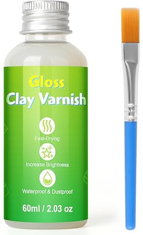Barniz de arcilla de secado al aire, esmalte de arcilla de 60 ml con 1 pincel para secar al aire, barniz transparente para manualidades, cerámica, pintura al óleo, madera, alto brillo, resistente a