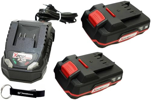 HEADNMORE® Bundle – Parkside® 20 V batteria 2 X 2 Ah 2 Ah PAP20 B1 + caricatore PLG20 C1 + portachiavi HEADNMORE®