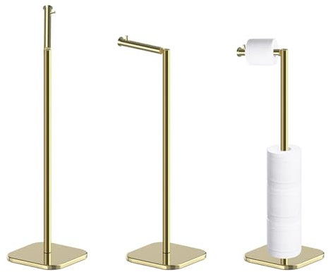 Toilet Roll Holder Free Standing with Heavy Duty Base, Stainless Steel Toilet Roll Holder for 6 Rolls, Stylish Chrome Finish, Practical Design Toilet Roll Storage Stand for Bathroom (Golden)